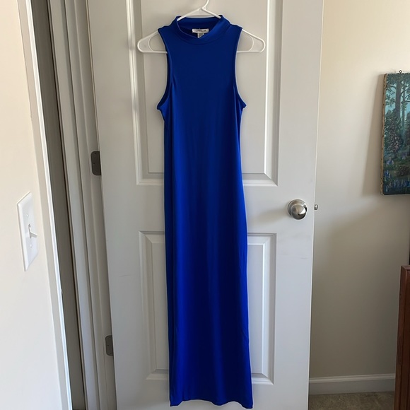 Capella royal blue bodycon mockneck dress with side slit - M - Picture 3 of 10